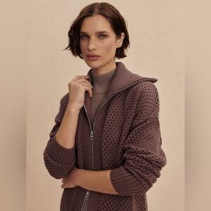 Varley Finn Zip Knit Jacket Sz Medium Peppercorn